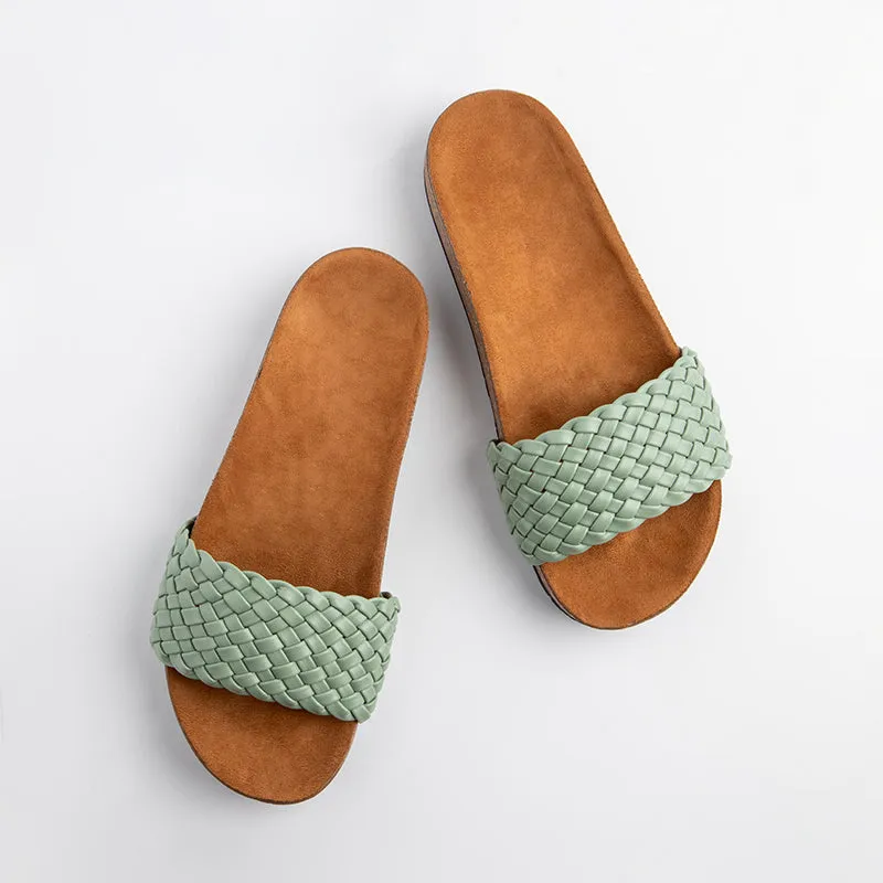 Wide Braided Summer Slipper - Green