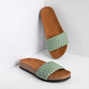 Wide Braided Summer Slipper - Green