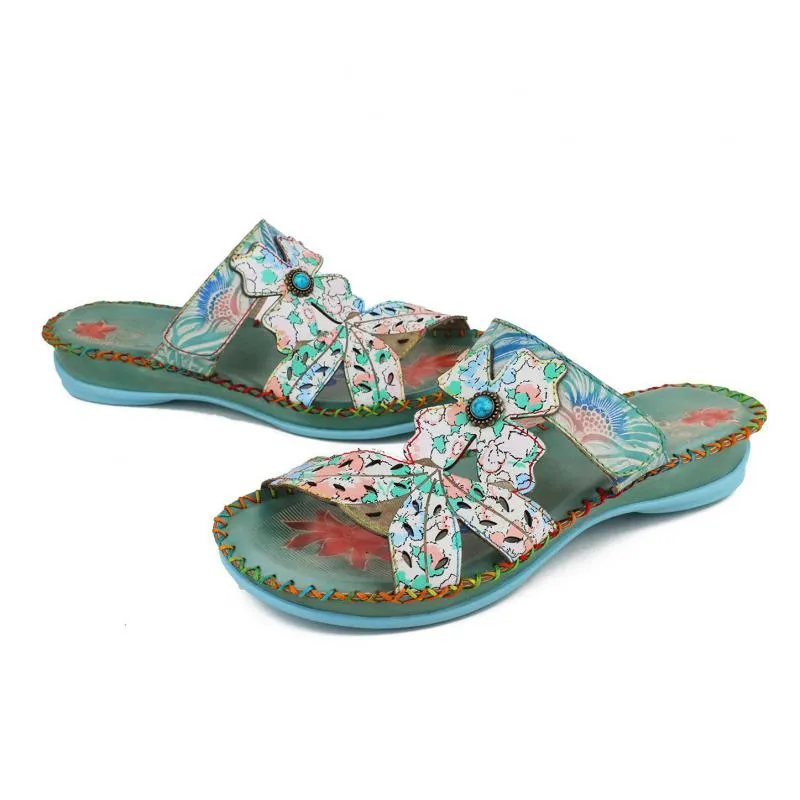 Women Slippers  Genuine Leather Handmade Shoes
