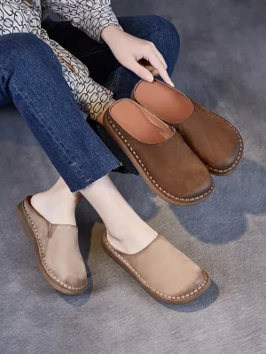 Women Spring Vintage Soft Leather Slippers