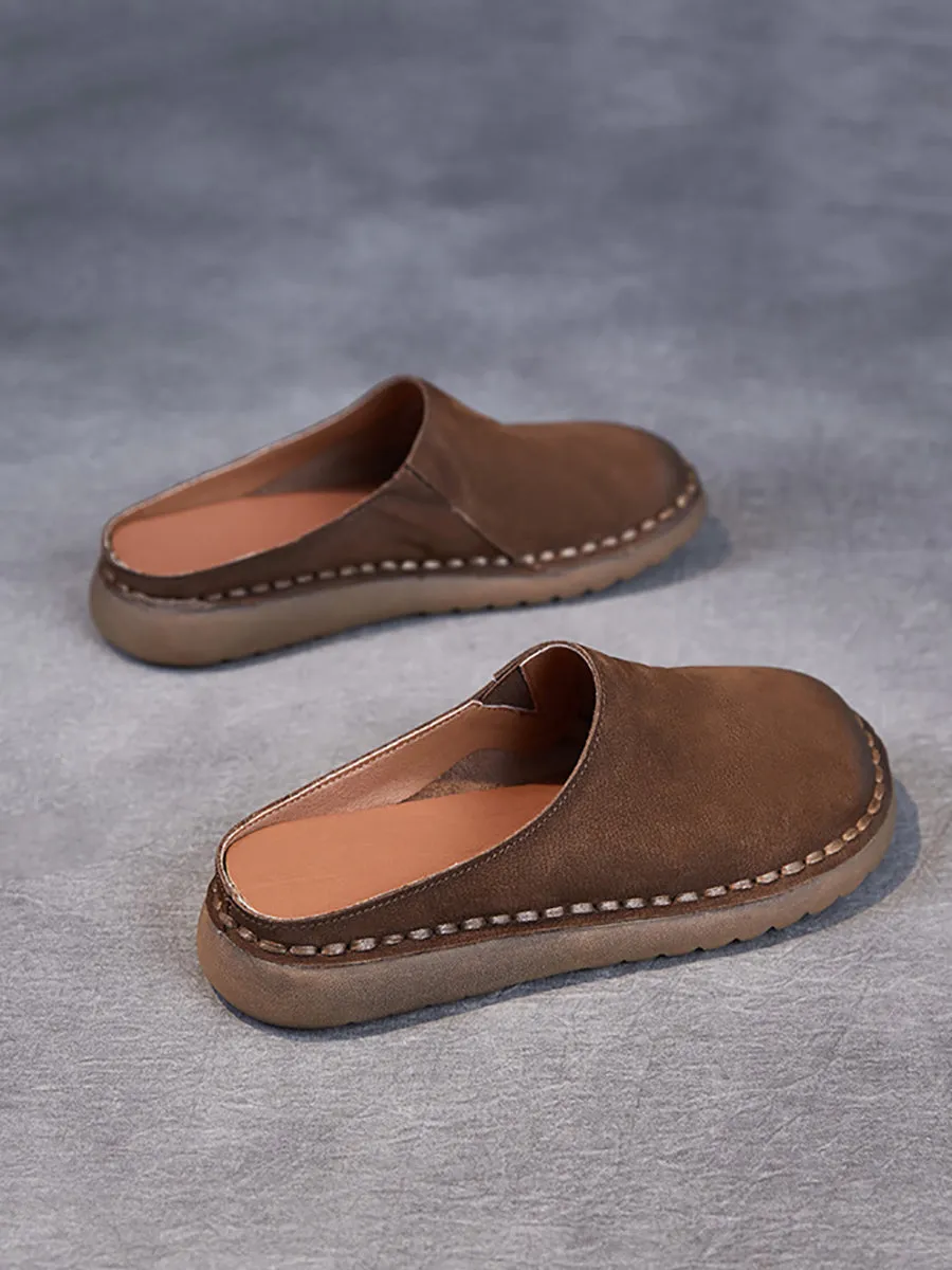 Women Spring Vintage Soft Leather Slippers