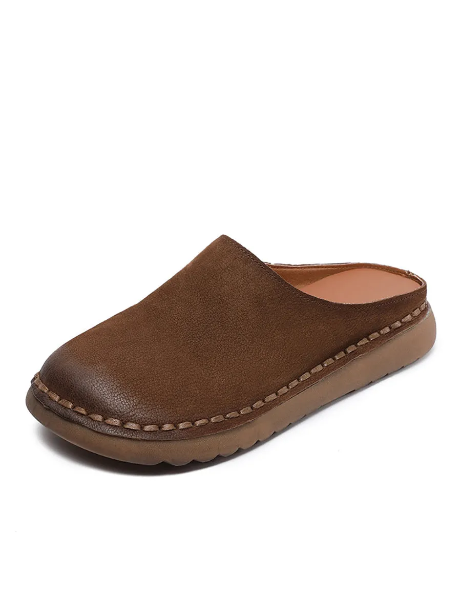 Women Spring Vintage Soft Leather Slippers
