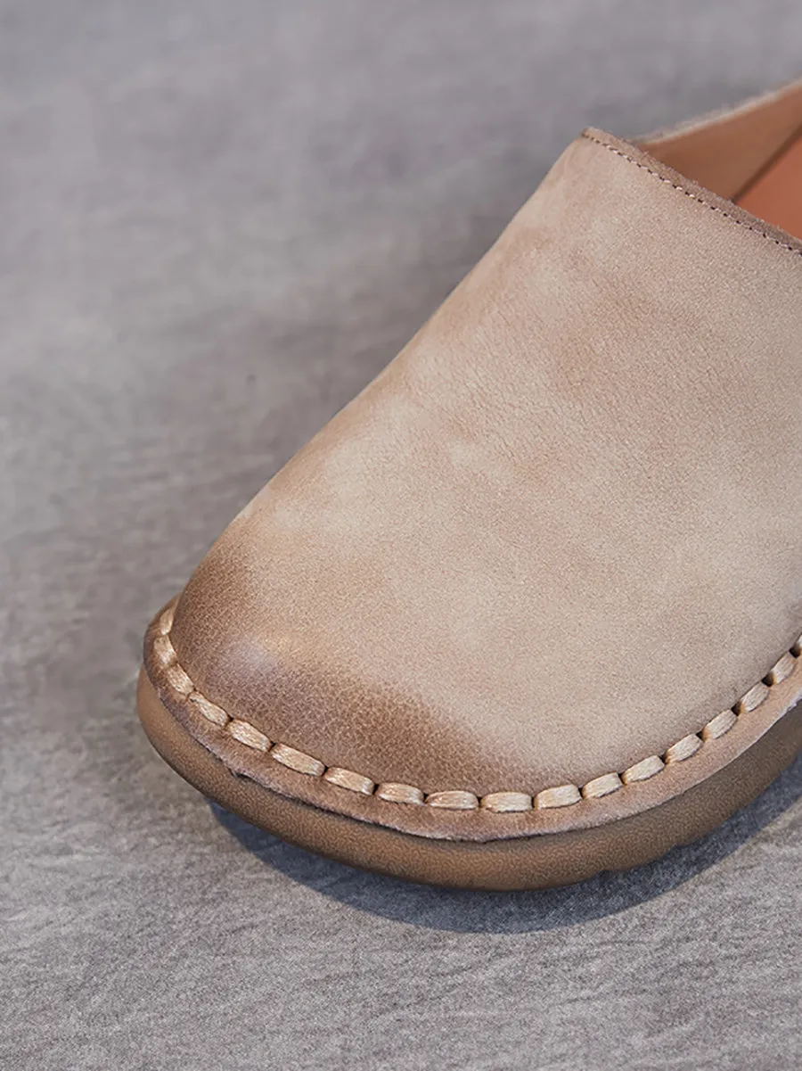 Women Spring Vintage Soft Leather Slippers