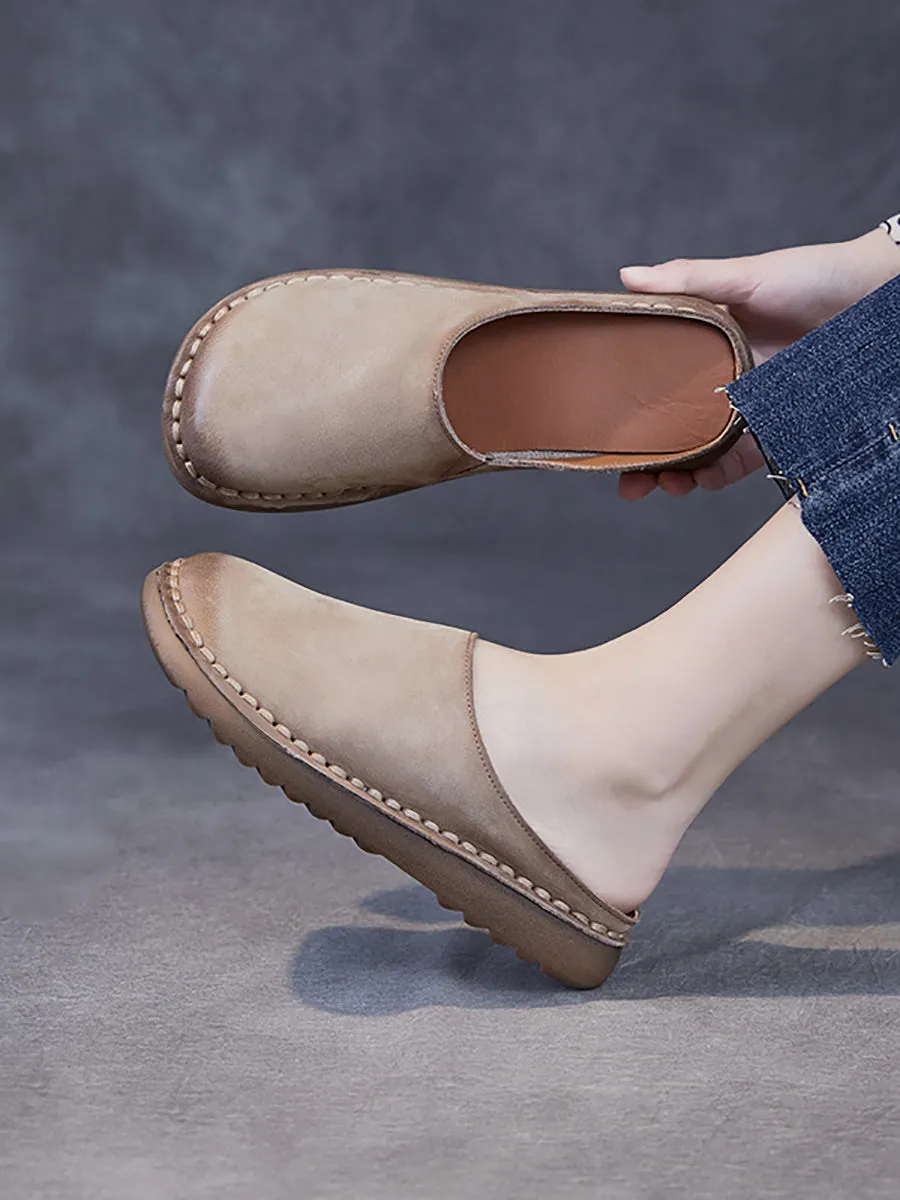 Women Spring Vintage Soft Leather Slippers