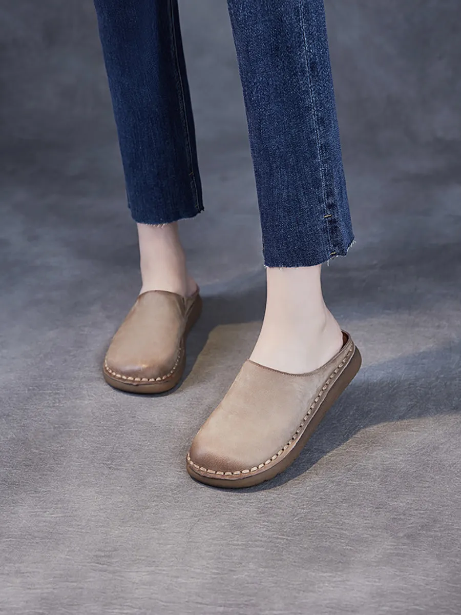 Women Spring Vintage Soft Leather Slippers