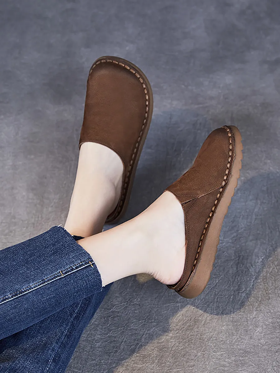 Women Spring Vintage Soft Leather Slippers