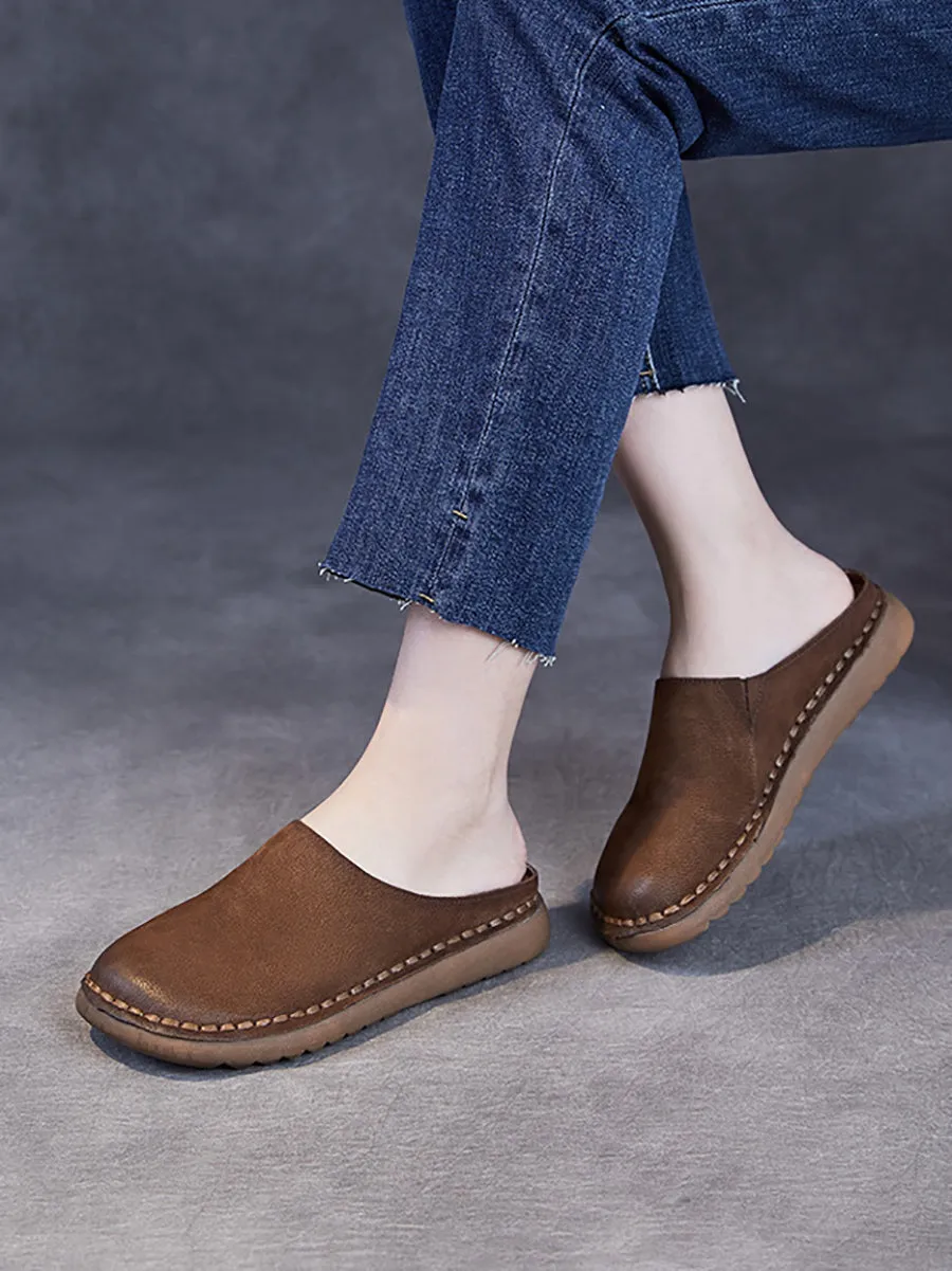 Women Spring Vintage Soft Leather Slippers