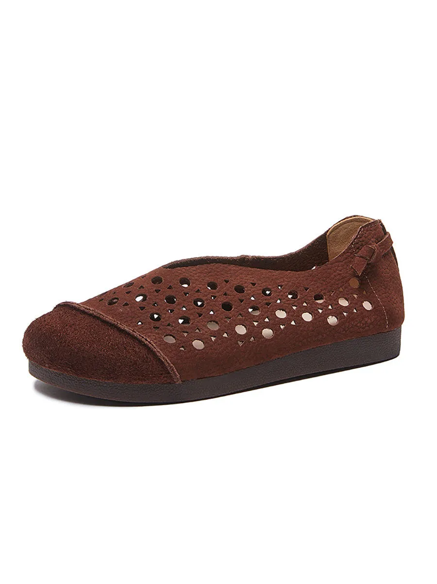 Women Summer Vintage Leather Cowhide Flat Shoes