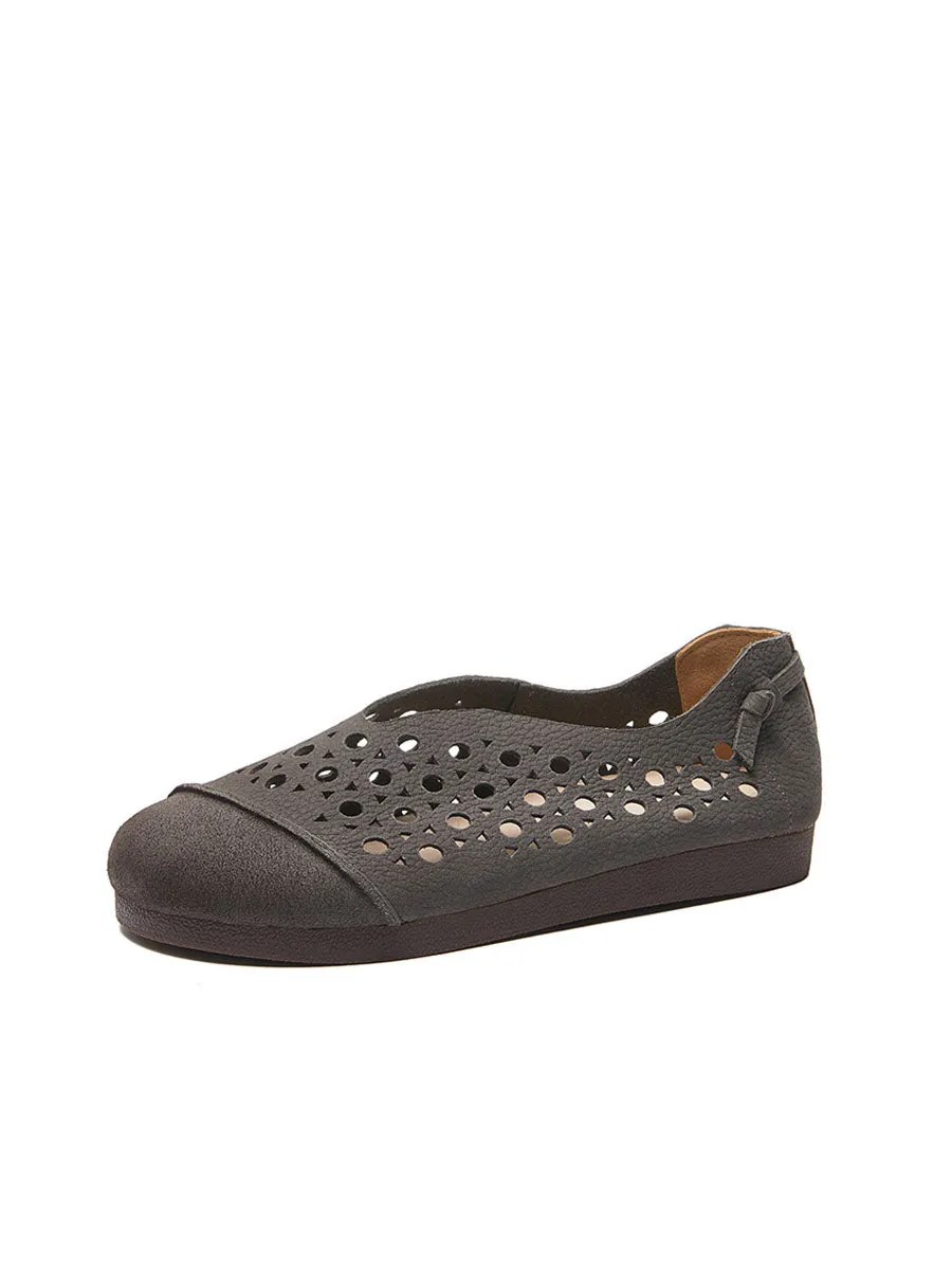 Women Summer Vintage Leather Cowhide Flat Shoes