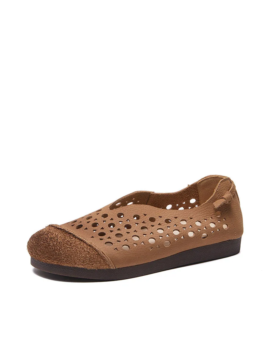 Women Summer Vintage Leather Cowhide Flat Shoes