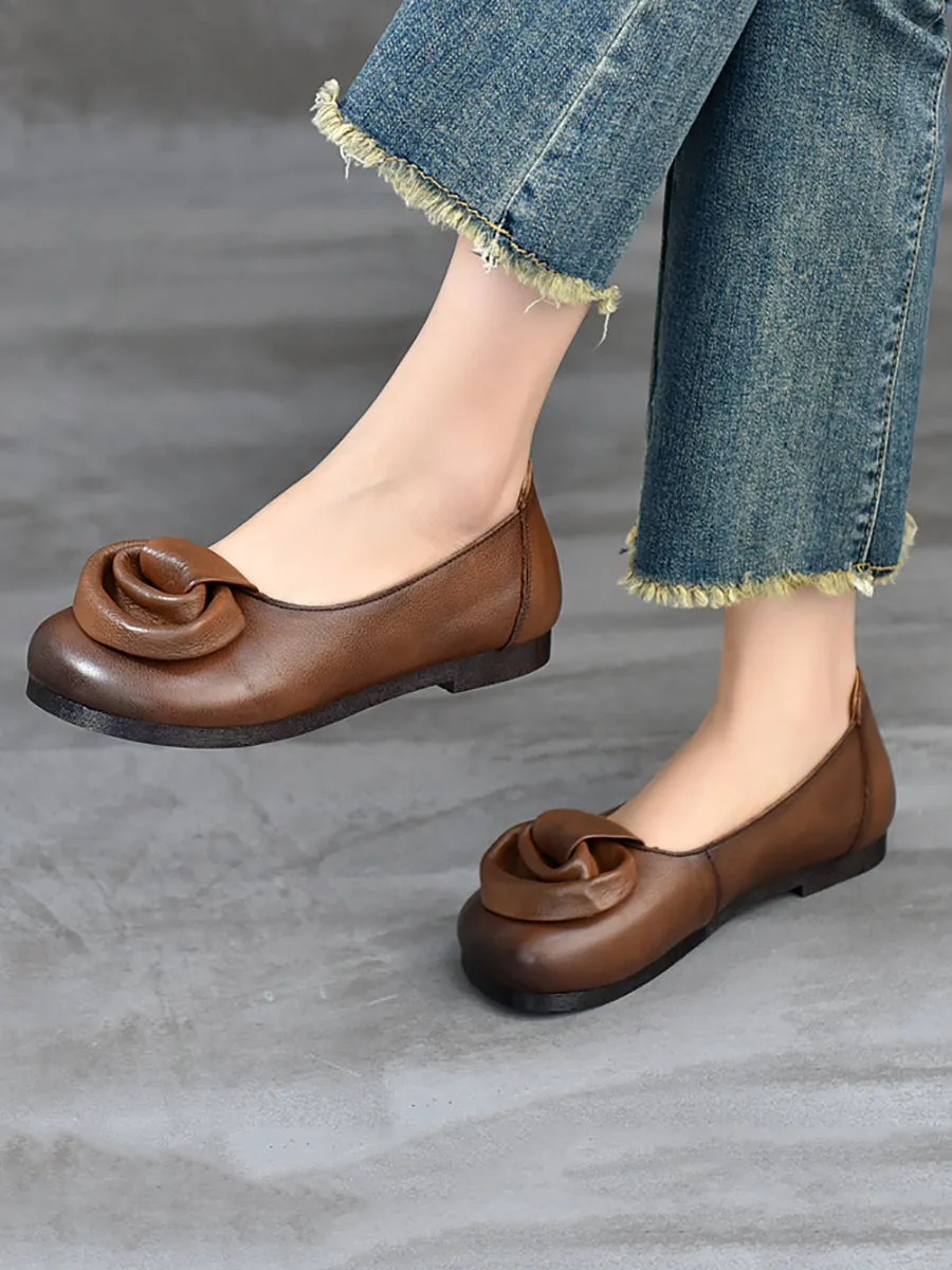 Women Summer Vintage Leather Low Heel Shoes