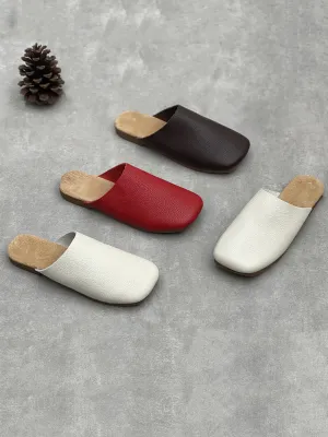 Women Vintage Pure Color Soft Leather Slippers