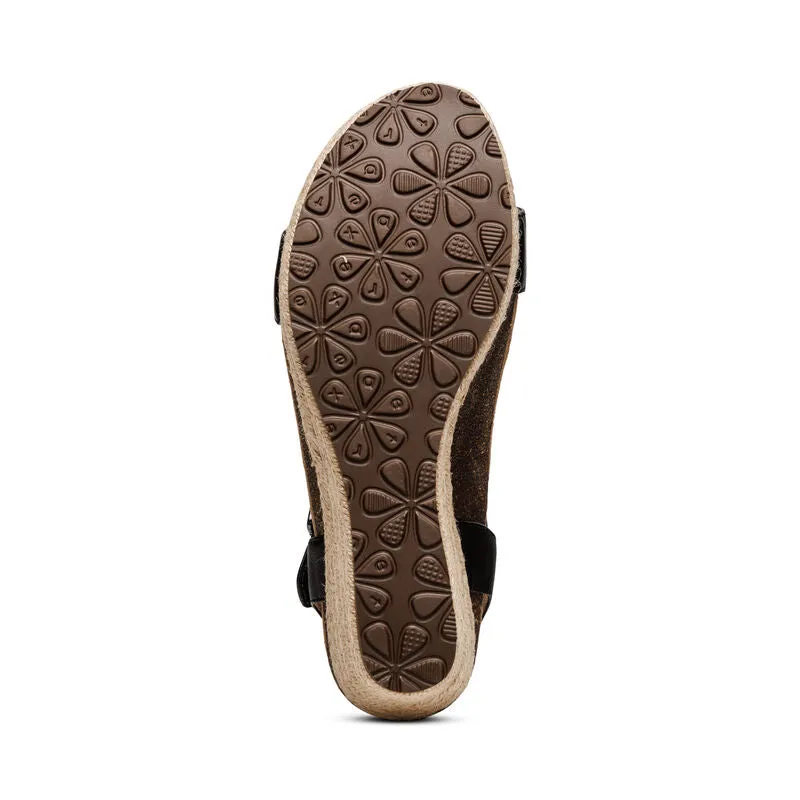 WOMEN'S AETREX SYDNEY QUARTER STRAP ESPADRILLE WEDGE | BLACK LEATHER