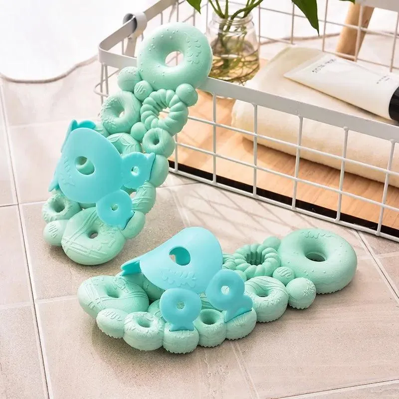 Women's Bathroom Non-slip Slippers Summer Home Bath Quick-drying Soft Bottom Sandals Donuts Hollow Leaking Slippers