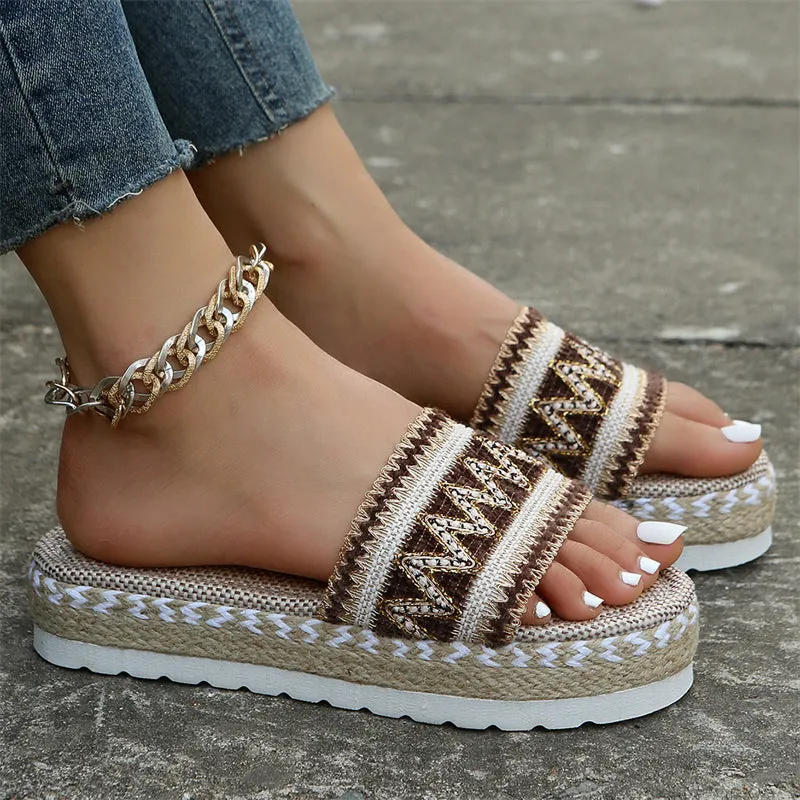 Women's Ethnic Style Thick Sole Woven Holiday Slippers