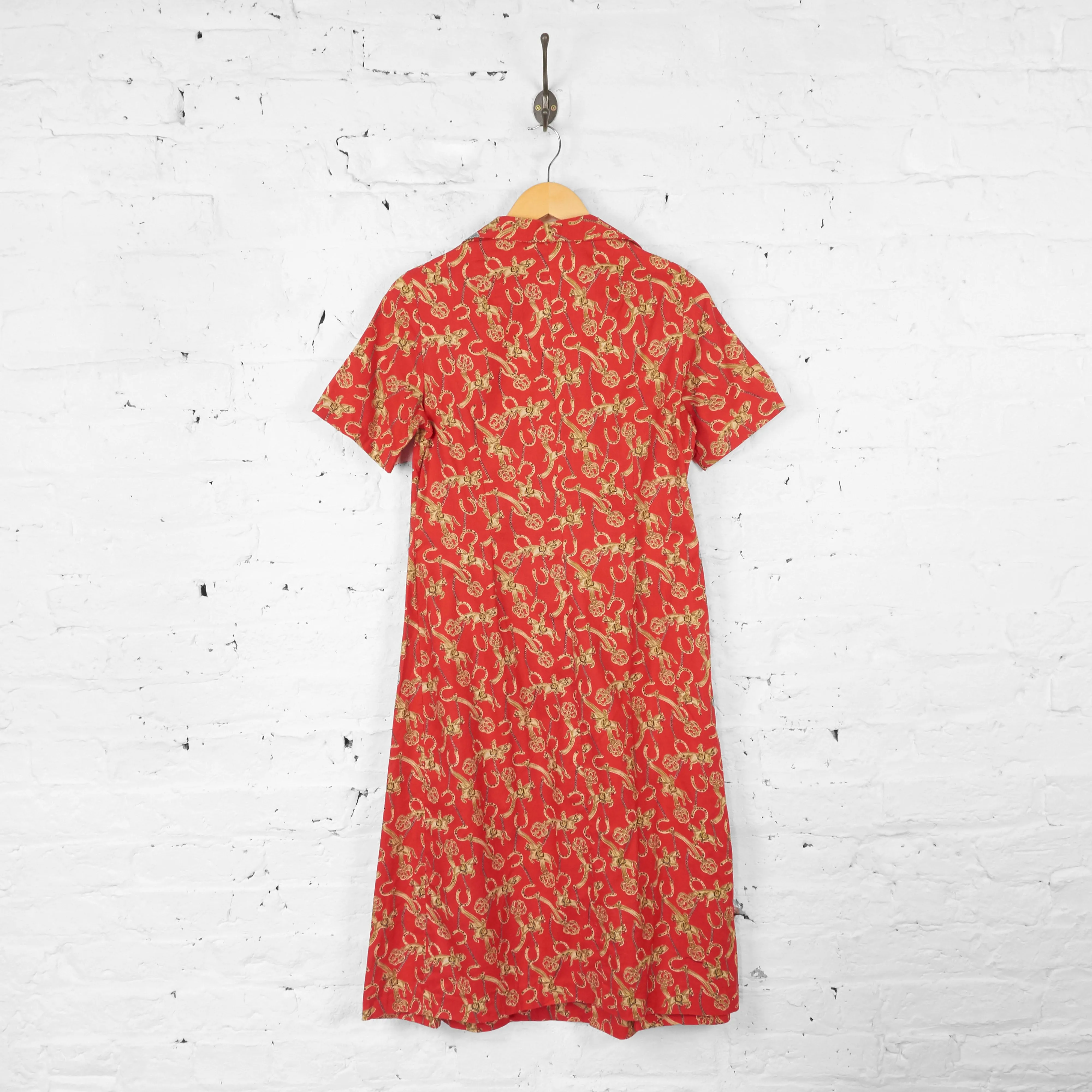Womens Horses Print Dress - Red - UK 12