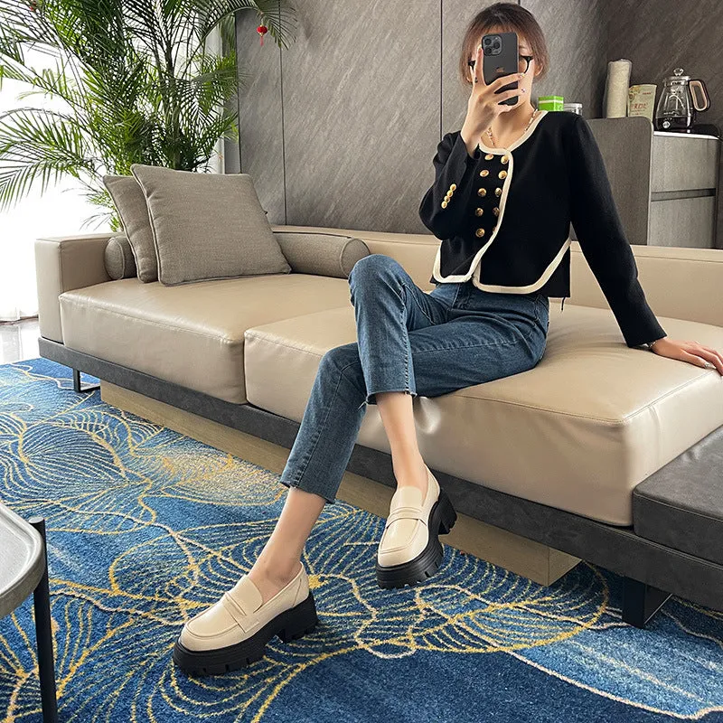 Women's Retro Slip-on Thick-soled Loafers for Fat Feet, Plus Size Women's Shoes