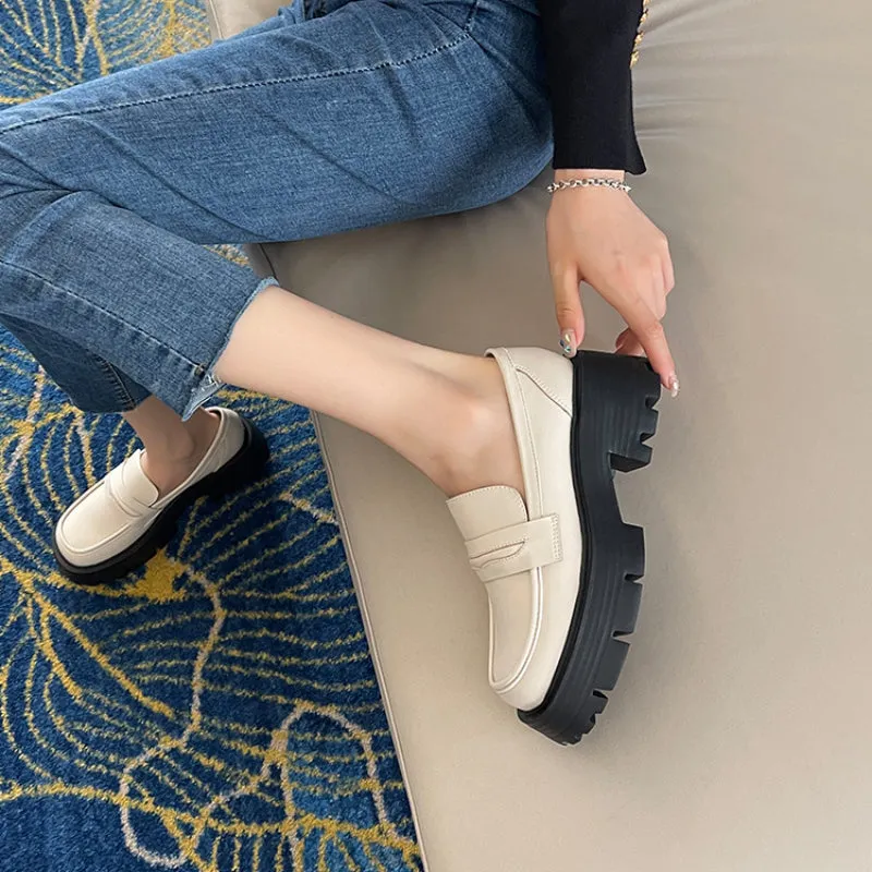 Women's Retro Slip-on Thick-soled Loafers for Fat Feet, Plus Size Women's Shoes