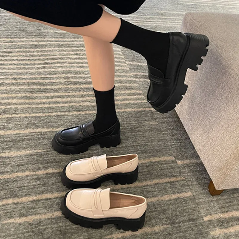 Women's Retro Slip-on Thick-soled Loafers for Fat Feet, Plus Size Women's Shoes