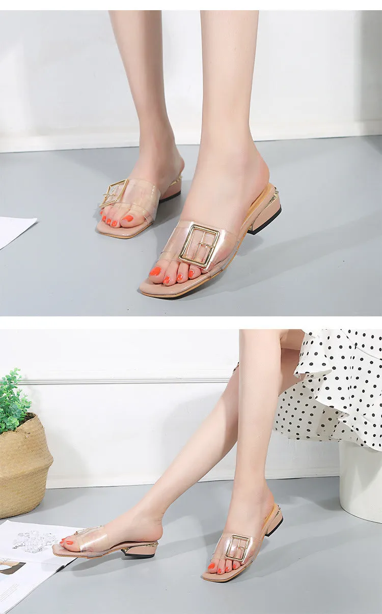 Women's Slippers Summer Sand Thick with Rhinestone Beach Lazy Slippers Women's Flat Transparent Slippers