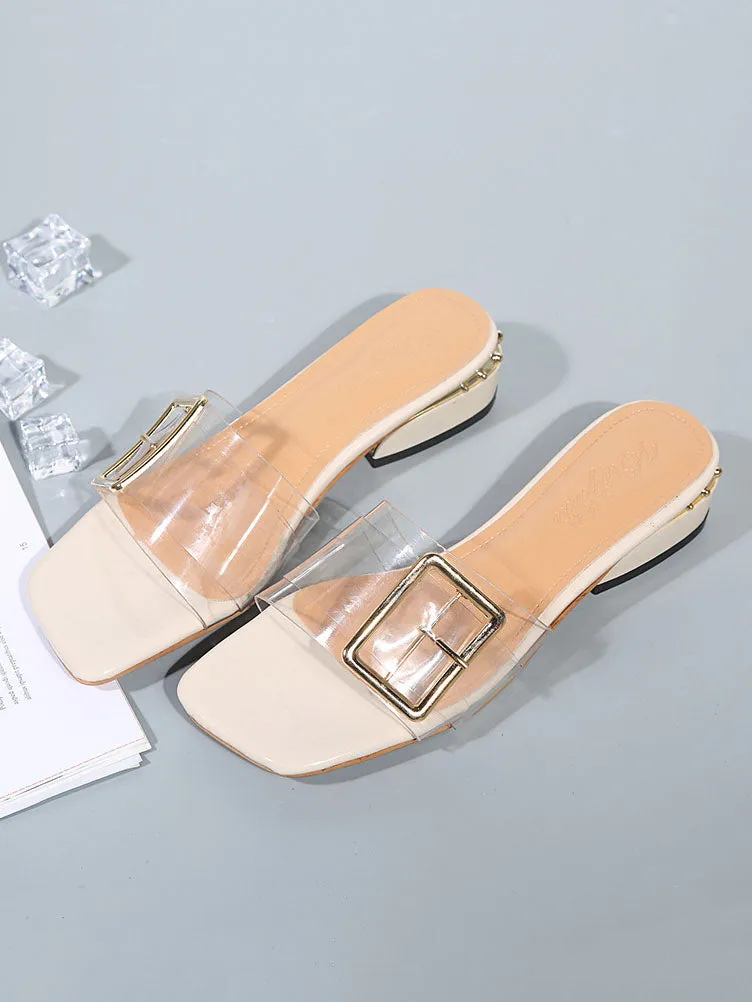 Women's Slippers Summer Sand Thick with Rhinestone Beach Lazy Slippers Women's Flat Transparent Slippers