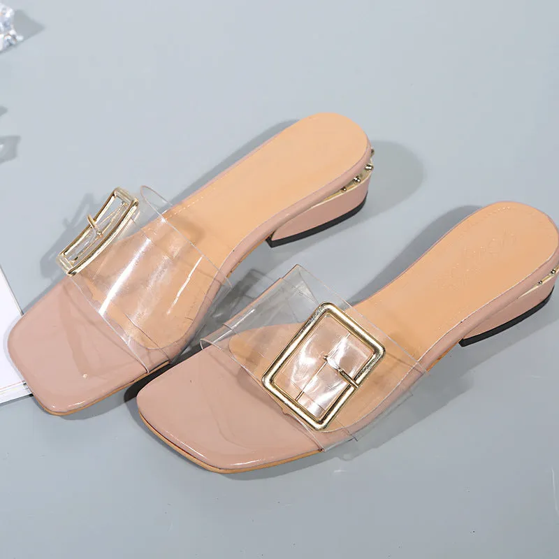 Women's Slippers Summer Sand Thick with Rhinestone Beach Lazy Slippers Women's Flat Transparent Slippers