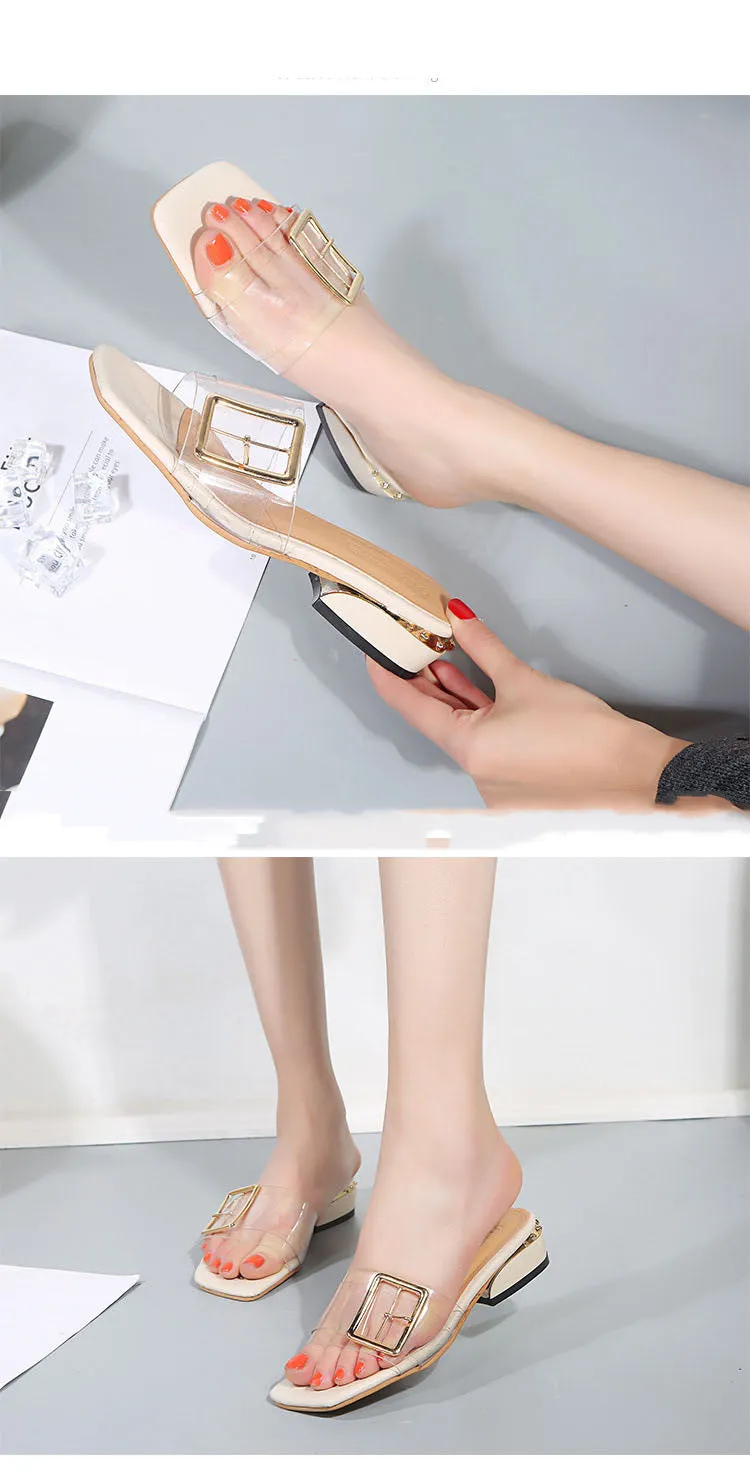 Women's Slippers Summer Sand Thick with Rhinestone Beach Lazy Slippers Women's Flat Transparent Slippers