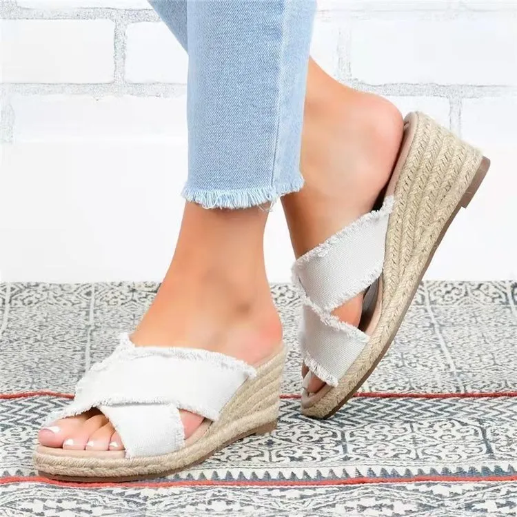 Women's Wedge Heel Espadrille Cross Strap Sandals