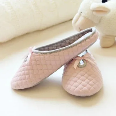 Women's Winter Slippers with Cute Bowtie For Indoor Use Soft Bottom Cotton Warm Flats