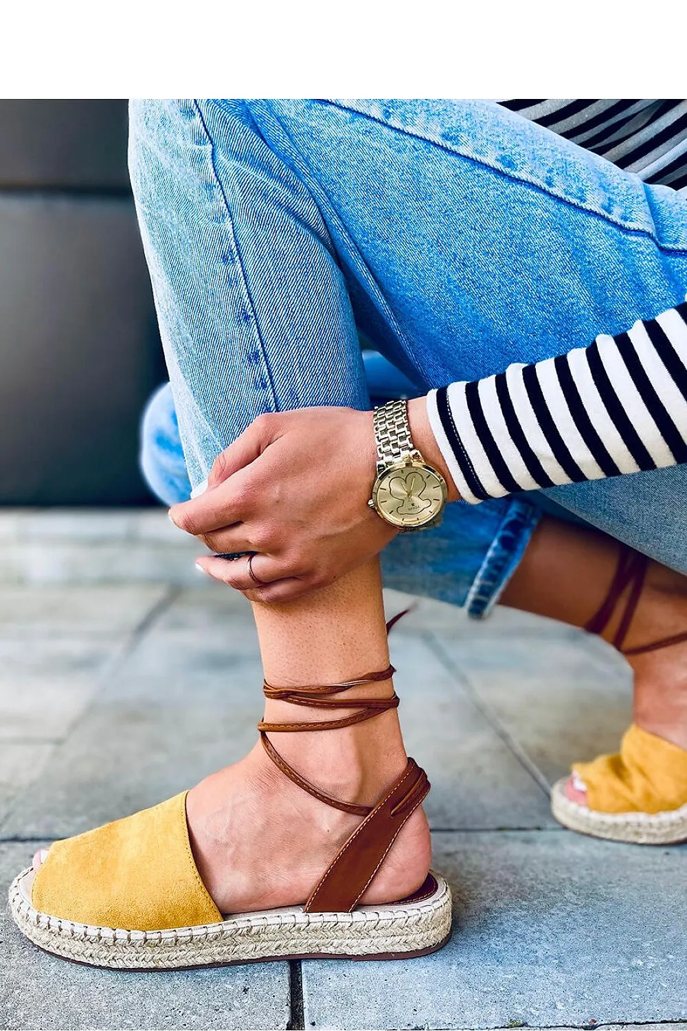 Women's Yellow Espadrilles Sandals Tied Ankle
