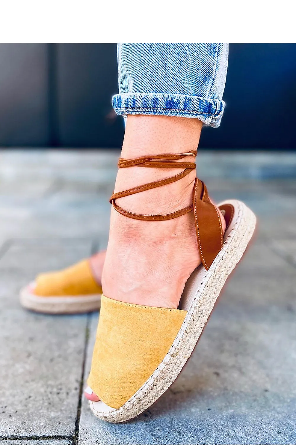Women's Yellow Espadrilles Sandals Tied Ankle