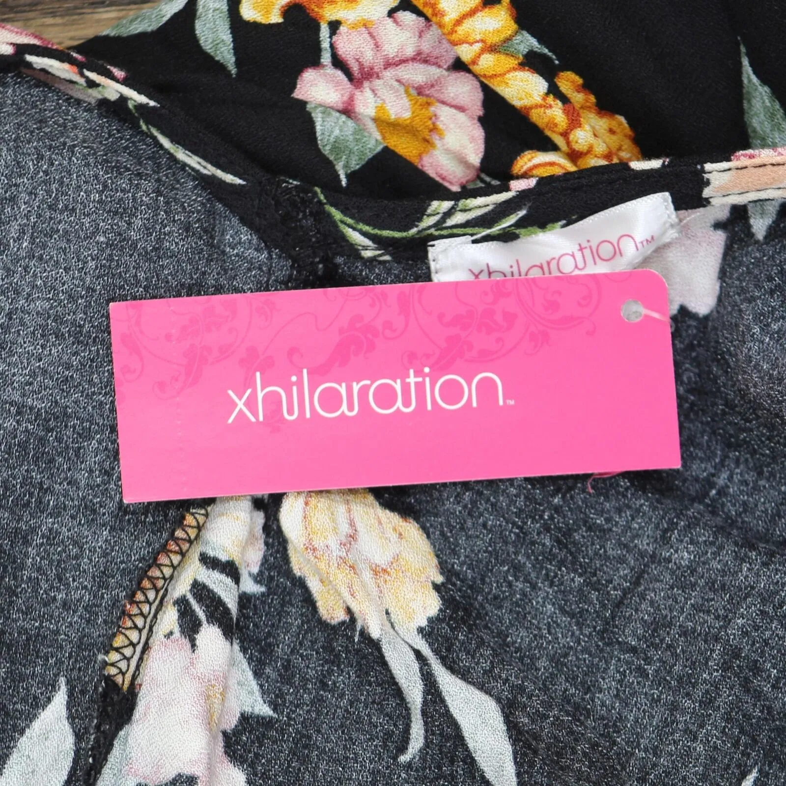 Xhilaration Floral Print Sleeveless V-Neck Button-Front Jumpsuit Black XS