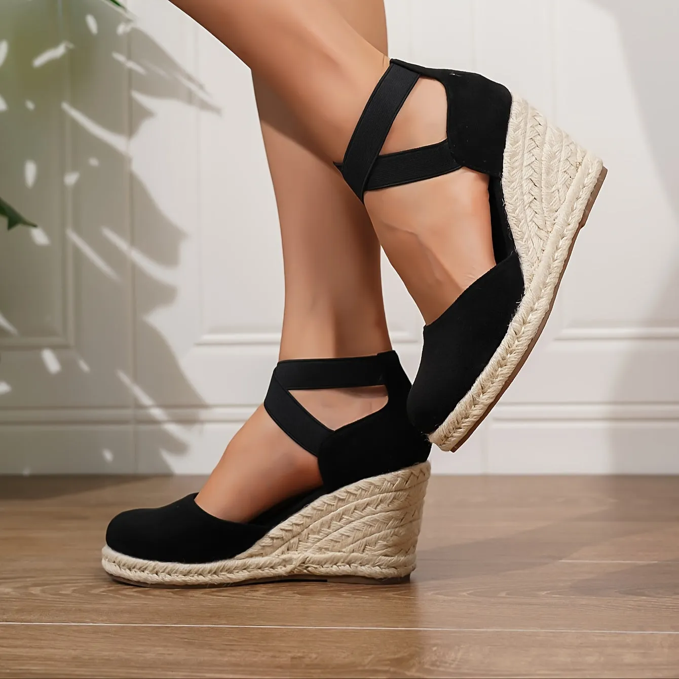 xieyinshe  Women's Wedge Heeled Sandals, Casual Elastic Band Summer Shoes, Comfortable Espadrille Sandals