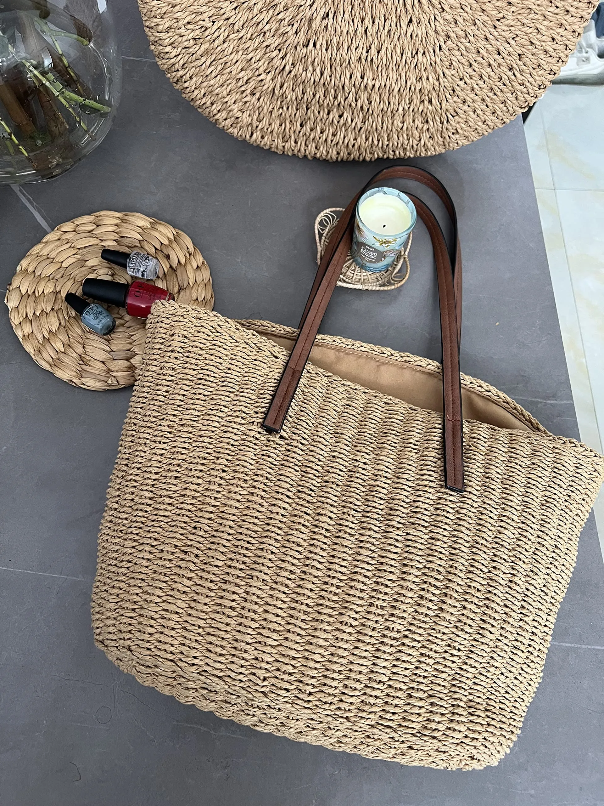 YXILEE M Size Travel Straw Totes Bag For Women, Shoulder Bag for Summer