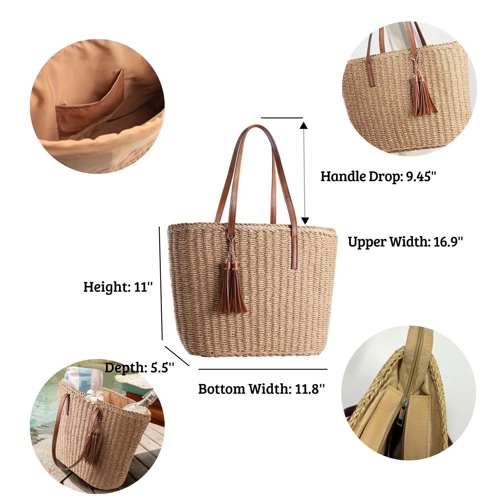 YXILEE M Size Travel Straw Totes Bag For Women, Shoulder Bag for Summer